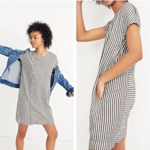 Madewell Blue & White Striped Button Back Linen Dress